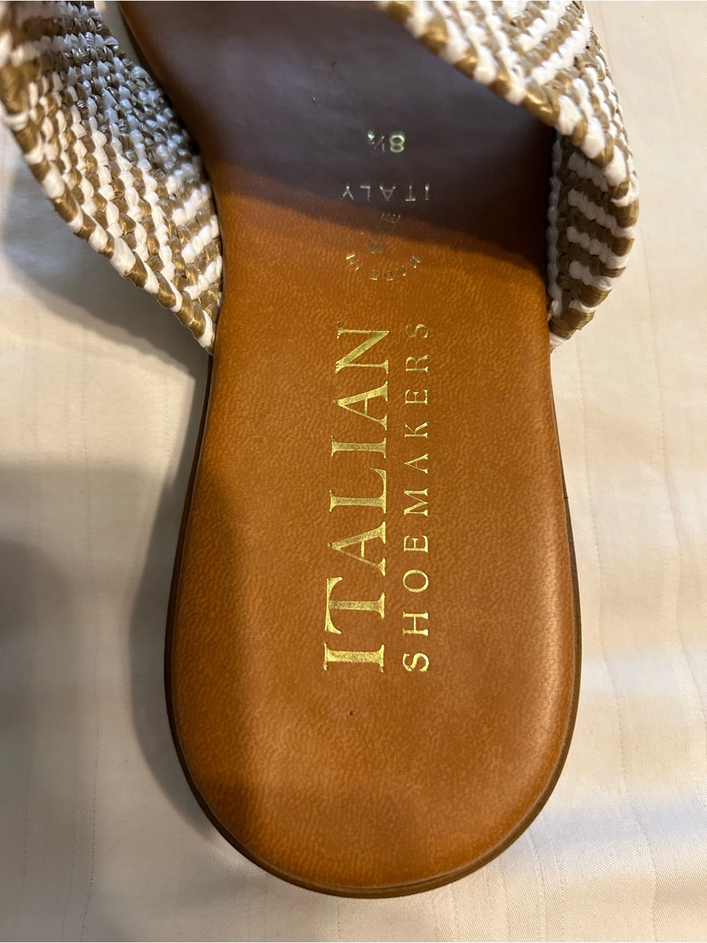 Italian Shoemakers Brown and White Braided Toe-Loop Sandals - Picture 5 of 11